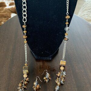 NEW Brown Glass Bead Necklace/Earrings